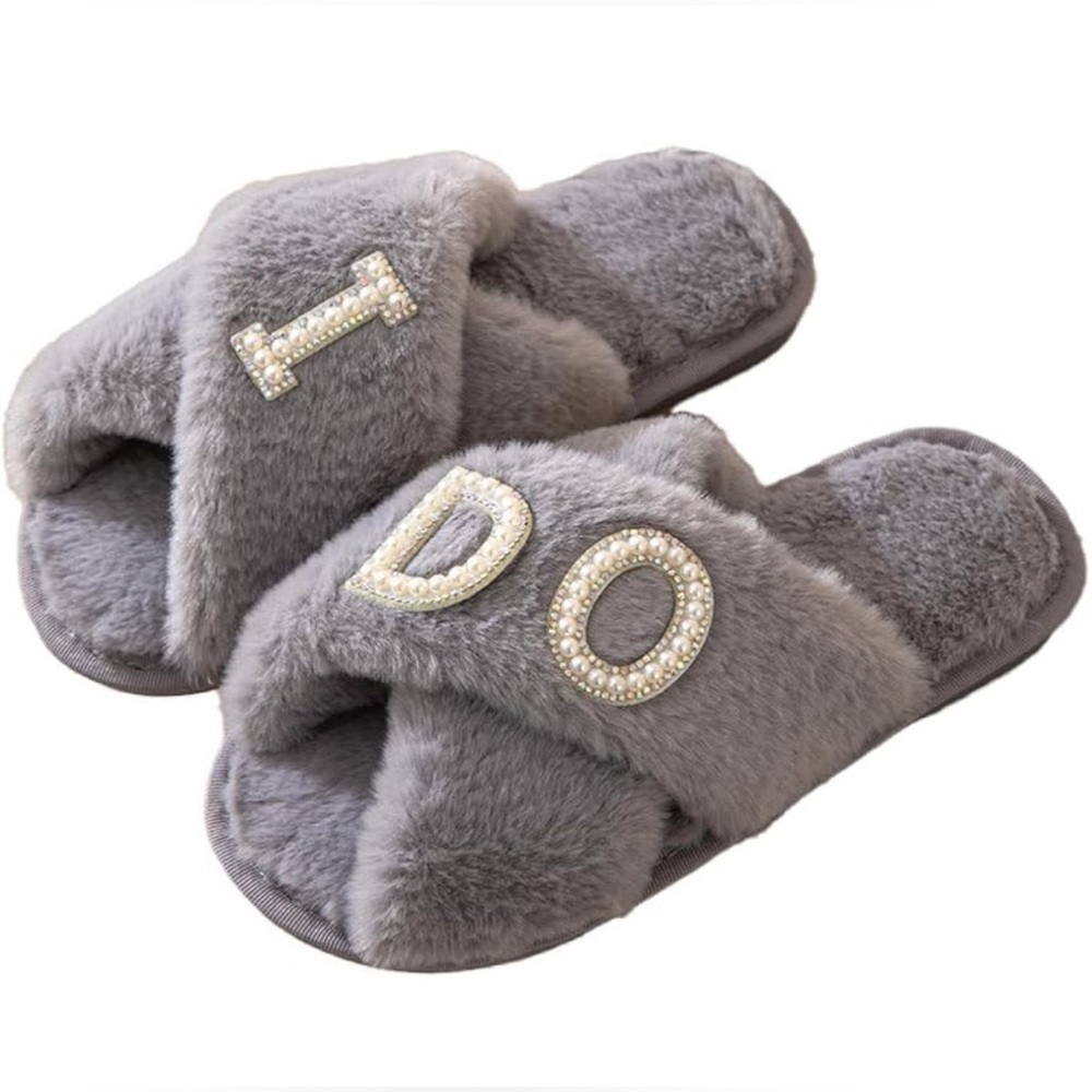 Bride I Do Slippers Wedding Day Bridal Footwear Fuzzy House Slipper Bachelorette